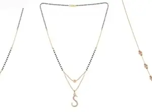Gold Plated Traditional Black Bead Single Line American Diamond Pendant Jewellary set for Women(Combo) Pack of 3 MSCN-5-1-33- New