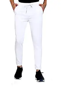 AM Designs, Men's Trendy Regular Fit Track Pants White, Black, Navy Blue, Olive, Maroon & Light Grey (S, White)