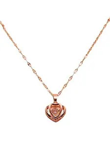 Titanium Steel IG Style Heart Shape Hollow Out Inlay Artificial Micro And Big Dancing Gemstones Chain Pendant Necklace Jewellery for Women & Girls (ROSE GOLD)
