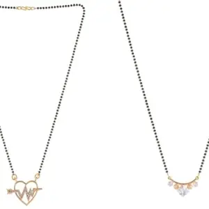 Gold Plated Traditional Black Bead Single Line American Diamond Pendant Jewellary set for Women(Combo) Pack of 3 MSC-24-54-36 Cb od