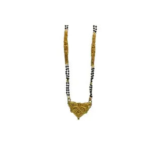 MAHALTHY'S FASHION FUSION CO. Traditional Gold Plated Mangalsutra Pendant with 2 Line Black