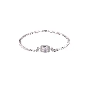 GAAYU GEMS 925 Sterling Silver Chain Bracelet | Rectangle Stone Centerpiece | Gift for Women and Girls