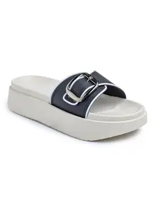 Creattoes Women & Girls Comfort Slide Sandals | Triple Buckle Slip-On Flats | Soft Cushioned Anti-Skid Sole for Casual Wear | CR31