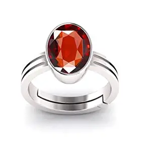Anuj Sales 12.25 Ratti 11.70 Carat Natural Quality and Certified Natural Hessonite, Loose Gemstone Garnet Gomed Astrological Gemstone Adjustable Silver Ring for Men and Women