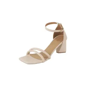 Metro Women Beige Faux Leather Ankle Strap Block Heel Fashion Sandal UK/8 EU/41 (40-303)