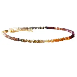 RRJEWELZ Tundra Sapphire Rondelle Beaded Bracelet – Faceted 3mm Multicolor Stones with Gold Lock – 7 Inch Adjustable link Bracelet for Men & Women|LCBR_RR_06464