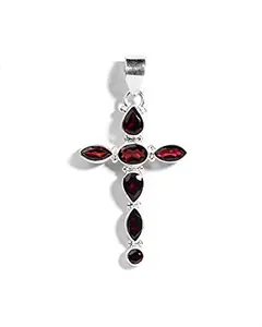 Gempro 925 Sterling Silver Certified Garnet Gemstone Holy Cross Pendant (Unisex)