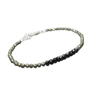 LKBEADS Black Spinel & Pyrite bracelet with Silver clasp - 3-3.5mm Rondelle beads- Faceted Cut -7 Inch Adjustable Bracelet– Healing, Fashion, Gift, Spiritual, Yoga|LK_STACK_07130