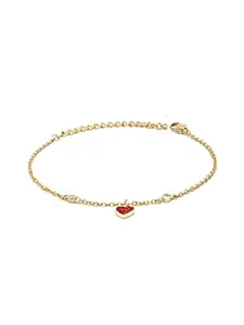 Priyaasi Red Stones Gold Plated Heart Link Bracelet