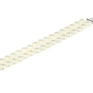 Estele Rhodium Plated Double Line White Pearls Bracelet for Women with Lobster Clasp