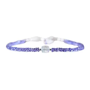 LKBEADS Tanzanite & Sky Blue Topaz bracelet with Silver clasp - 2-8mm tyre & cube beads- Faceted Cut -7 Inch Adjustable Bracelet– Healing, Fashion, Gift, Spiritual, Yoga|LK_STACK_08726