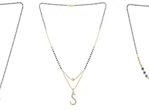 Gold Plated Traditional Black Bead Single Line American Diamond Pendant Jewellary set for Women(Combo) Pack of 3 MSCNC-48-1-20- New