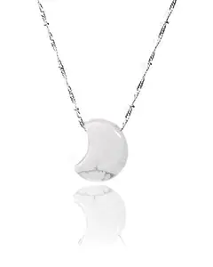 Gempro Genuine Gemstone Howlite Moon Silver Chain Pendant for Women