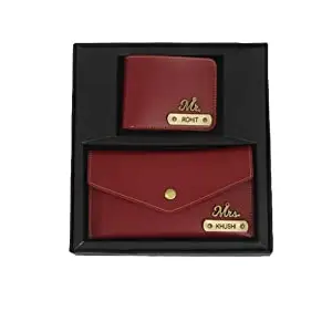 CUSTOMISE STUDIO Men & Women Vegan Leather Wallet & 2 Fold Clutch Couple Combo - Red