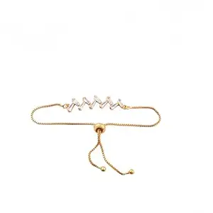 Adjustable Crystal Zigzag Bracelet, Gold-Plated Box Chain, Sliding Clasp