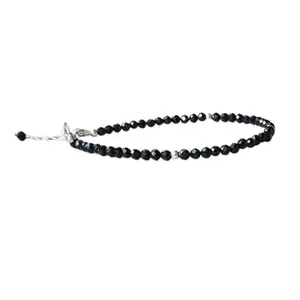 LKBEADS Black Tourmaline Bracelet with Silver Plated Clasp – 3.5mm Round Beads – Faceted Cut – 7 inch adjustable – Healing, Fashion, Gift, Spiritual, Yoga|LK_STACK_01327
