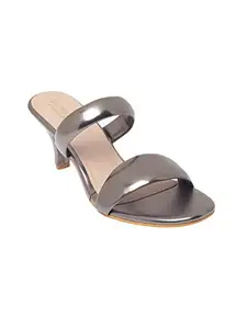 MONROW Brigitte Leather Kitten Heels for Women, Gunmetal, 4-UK | Fancy & Stylish Heel sandals, Casual, Comfortable Fashion Heel Sandal