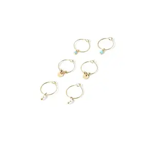 Accessorize London Women's Gold Set of 3 Turq & Pearl Hoop Earring Pack