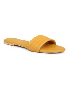 INC.5 Women Yellow Striped Open Toe Flats