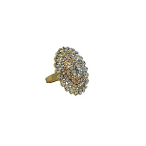 UDGAM ESSENTIALS Dazzling Gold-Tone Statement Ring Adorned with Multiple Layers of Sparkling Clear Crystals
