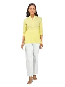 KHADDARVAS Women Cotton Khadi Short Kurti 3/4 Sleeve Regular Fit Casual Pairs with Palazzo, Trousers & Jeans