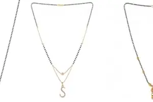 Gold Plated Traditional Black Bead Single Line American Diamond Pendant Jewellary set for Women(Combo) Pack of 3 MSCN-22-1-5-