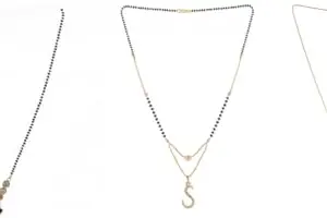 Gold Plated Traditional Black Bead Single Line American Diamond Pendant Mangalsutra for Women(Combo) Pack of 3 MS-2-1-39