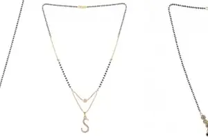 Gold Plated Traditional Black Bead Single Line American Diamond Pendant Jewellary set for Women(Combo) Pack of 3 MSCNC-49-1-22-