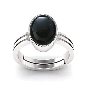 AKSHITA GEMS 5.00 Ratti Sulemani Hakik Ring Akik Ring Original Natural Black Haqiq Precious Gemstone Astrological Silver Plated Adjustable Ring