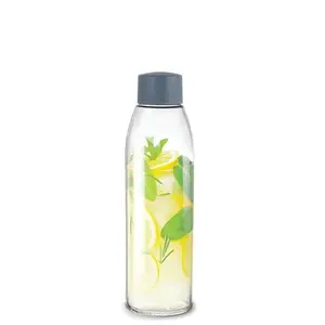 CELLO Hydra 900 Glass Fridge Water Bottle with Plastic Cap 875ml, Grey | Leakproof & Durable | Wide Mouth, Easy To Clean | Easy Grip Glass Water Bottle For Kitchen, Home, Office, Gym, Travel