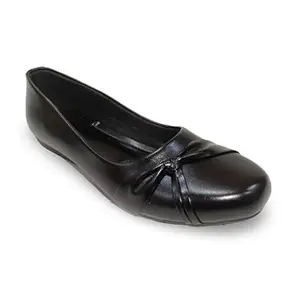 Women's Classic Belly Flats | Black Faux Leather | Bow Detail | Comfort Cushioned | Everyday Wear (Black, UK Footwear Size System, Adult, Women, Numeric, Medium, 5)