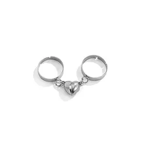 Vembley Latest Silver Magnetic Heart Matching Love Couple Rings For Ladies