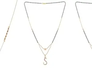Gold Plated Traditional Black Bead Single Line American Diamond Pendant Jewellary set for Women(Combo) Pack of 3MCN-35-1-50-/