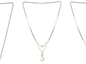 Gold Plated Traditional Black Bead Single Line American Diamond Pendant Mangalsutra for Women(Combo) Pack of 3 MS-21-1-46