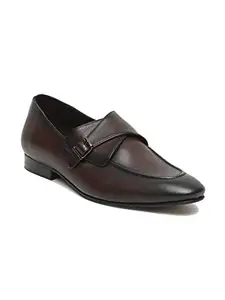 TEAKWOOD LEATHERS Teakwood Genuine Leather Men's Slip-on Monk Strap Formal Shoes(Dark Brown2, 43)