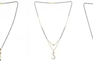 Gold Plated Traditional Black Bead Single Line American Diamond Pendant Jewellary set for Women(Combo) Pack of 3 MSCN-17-1-23- od