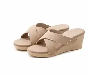 Women’s Beige Wedge Heel Sandals | Comfortable Cross Strap Slip-On Casual Footwear | Trendy & Comfortable | Comfortable Office