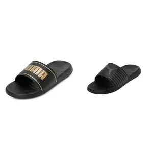 Puma unisex-adult Slide Max Black-Metallic Gold Slide Sandal - 7 UK (39453706) unisex-adult Geo Black-Cool Dark Gray Slide Sandal - 7 UK (39453801)