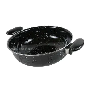 Rshopway Kadhai Non-Stick Cooking Pan, 28 cm x 14 cm x 5 cm, Black with Marble Pattern