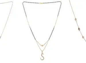Gold Plated Traditional Black Bead Single Line American Diamond Pendant Mangalsutra for Women(Combo) Pack of 3 MS-45-1-36