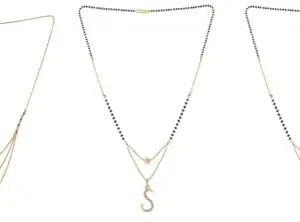 Gold Plated Traditional Black Bead Single Line American Diamond Pendant Jewellary set for Women(Combo) Pack of 3MCN-39-1-50-/