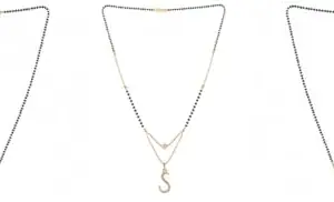 Gold Plated Traditional Black Bead Single Line American Diamond Pendant Jewellary set for Women(Combo) Pack of 3MCN-10-1-21-/