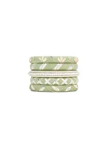 Taasha Craft Turvi Fresh pastel green threadwork silver design handmade thread bangles, perfect for spring for Women & girls Size 2.6 Set of (5 Bangles)