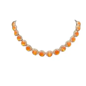 Elegant Crystal Rhinestone Orange Cat's Eye Statement Necklace, Gold-Toned