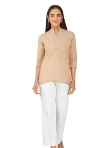 KHADDARVAS Women Cotton Khadi Short Kurti 3/4 Sleeve Regular Fit Casual Pairs with Palazzo, Trousers & Jeans