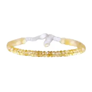 LKBEADS Silver Plated Bracelet with Yellow Faceted Citrine Beads – Rondelle 3.5mm – 7 inch Adjustable – For Men & Women|LK_STACK_02123