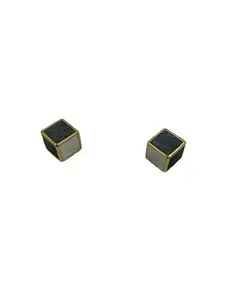 Geometric Cube Stud Earrings with Blue Stone, Gold-Tone Metal, Square Design