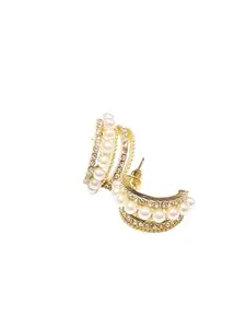 Elegant Pearl and Crystal Embellished Gold-Toned Stud Earrings I Anti Tarnish, Gifts for Women