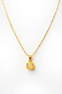 Crystal Cube Pendant Necklace, Geometric Design, Anti-Tarnish Finish, Golden Star Collection