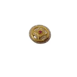 Style Speaks India Gold-Plated Kundan Ring with Ruby Centre and Diamond Accents, Adjustable Size